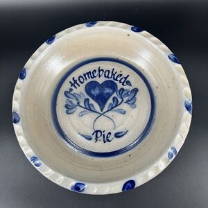 Vintage 1991 Rowe Pottery Salt Glaze "Homebaked" Home Baked Stoneware Pie Plate